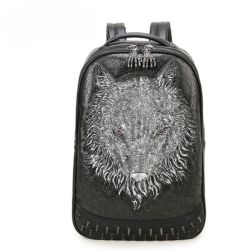 Wolf Embossed Gothic Leather Backpack
