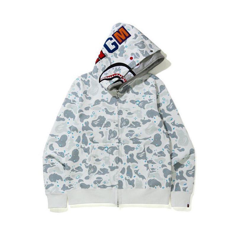White Camo Shark Double-Hooded Zip-Up