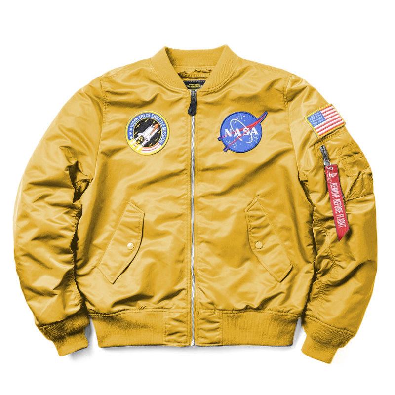 Yellow NASA Embroidered Bomber Jacket