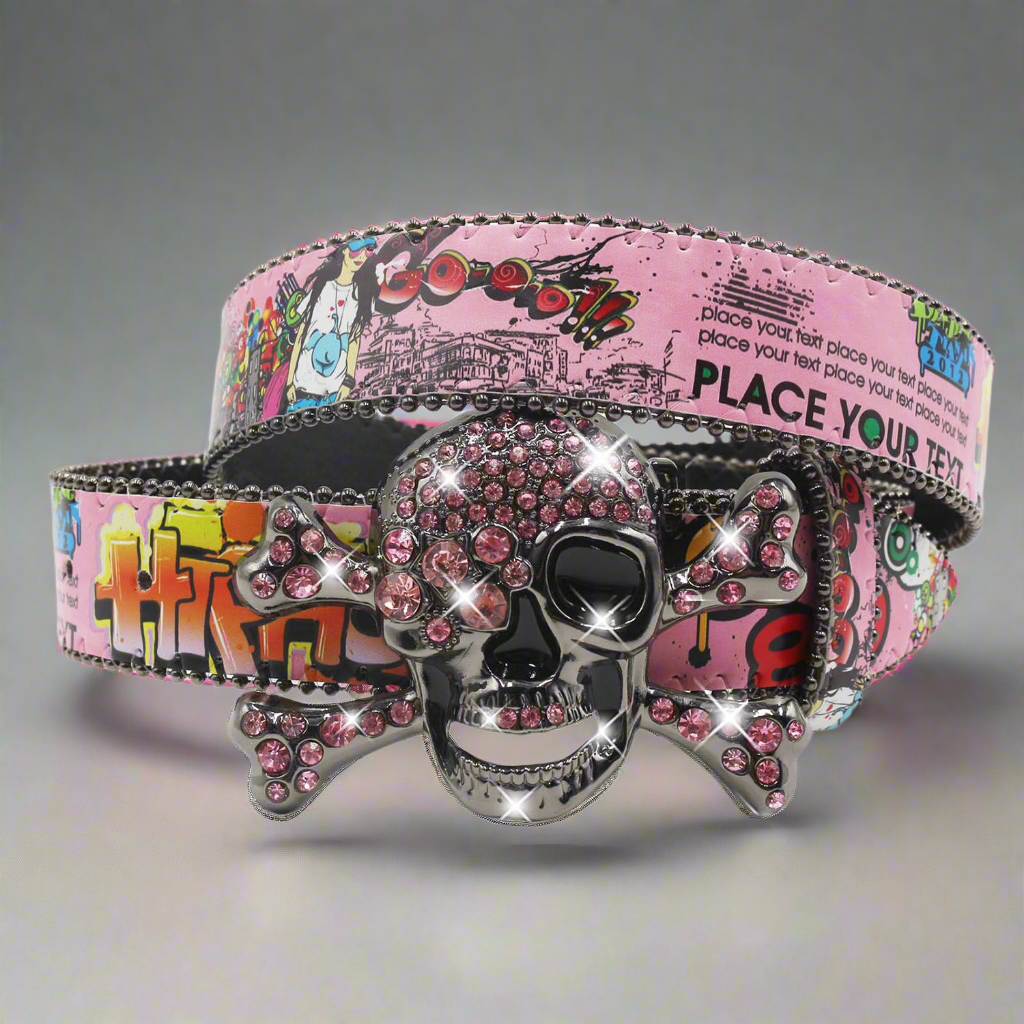 Skull Belt with Rhinestones, one size