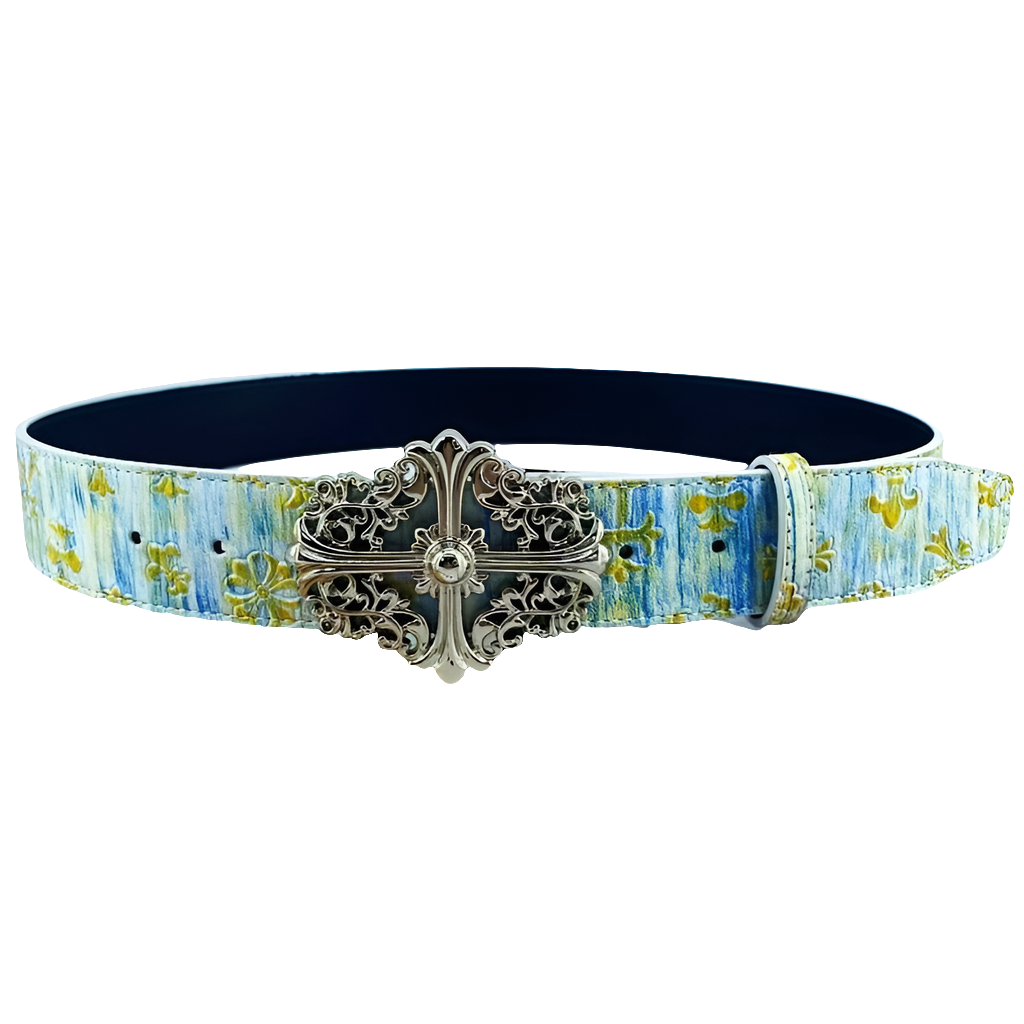 Tie-Dyed Belt w/ Cross Buckle & Designs