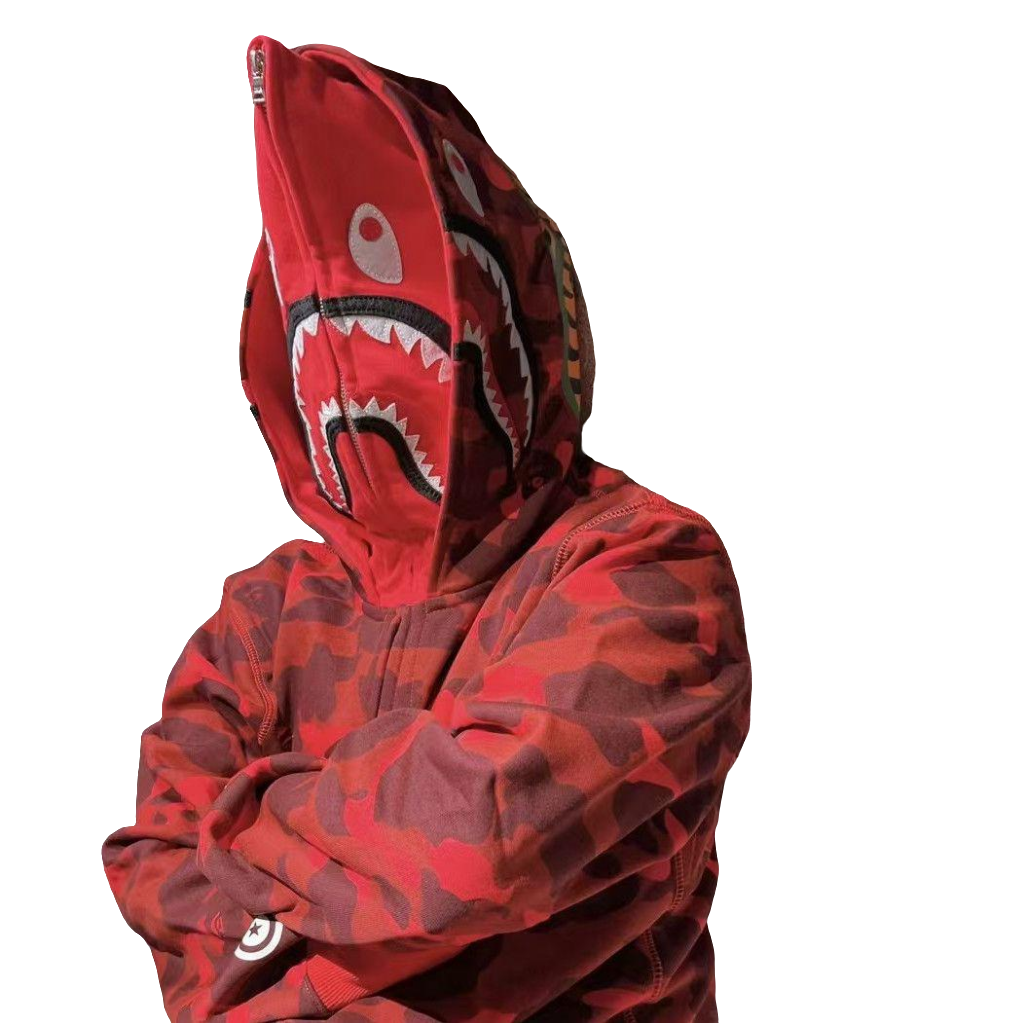 Red Camo Shark Double-Hooded Zip-Up