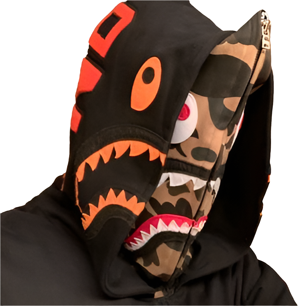 Black Undefeated Shark Double-Hooded Zip-Up