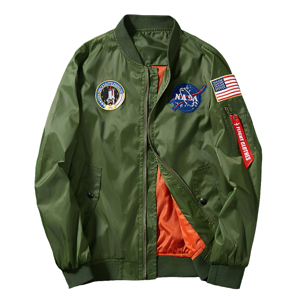 Green NASA Embroidered Bomber Jacket