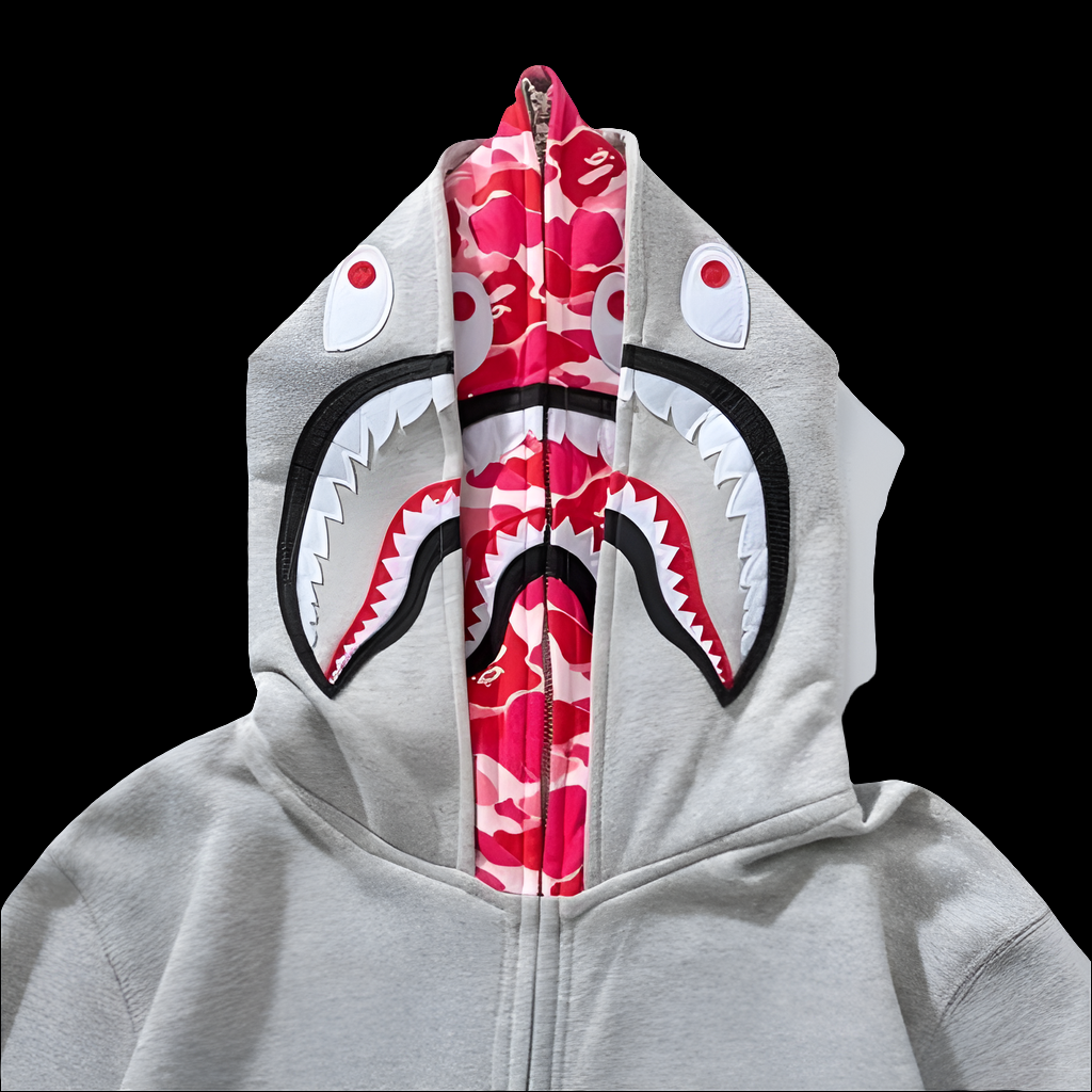 Gray Shark Double-Hooded Zip-Up