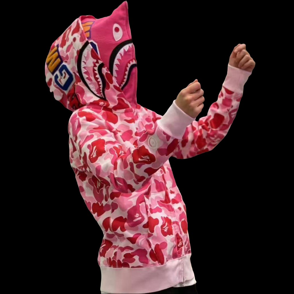 Pink Shark Double-Hooded Zip-Up