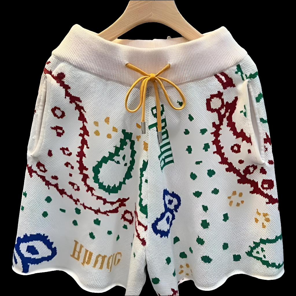 White Knitted & Printed Shorts