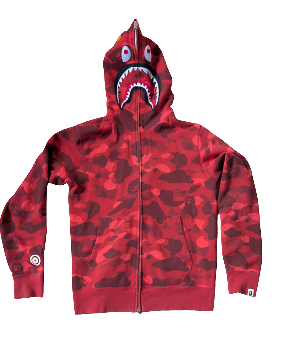 Red Camo Shark Double-Hooded Zip-Up