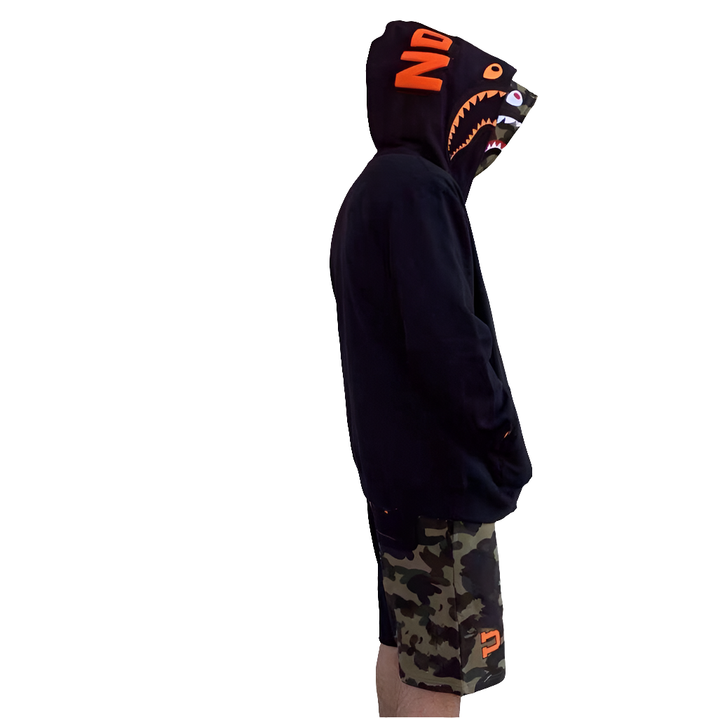 Black Undefeated Shark Double-Hooded Zip-Up