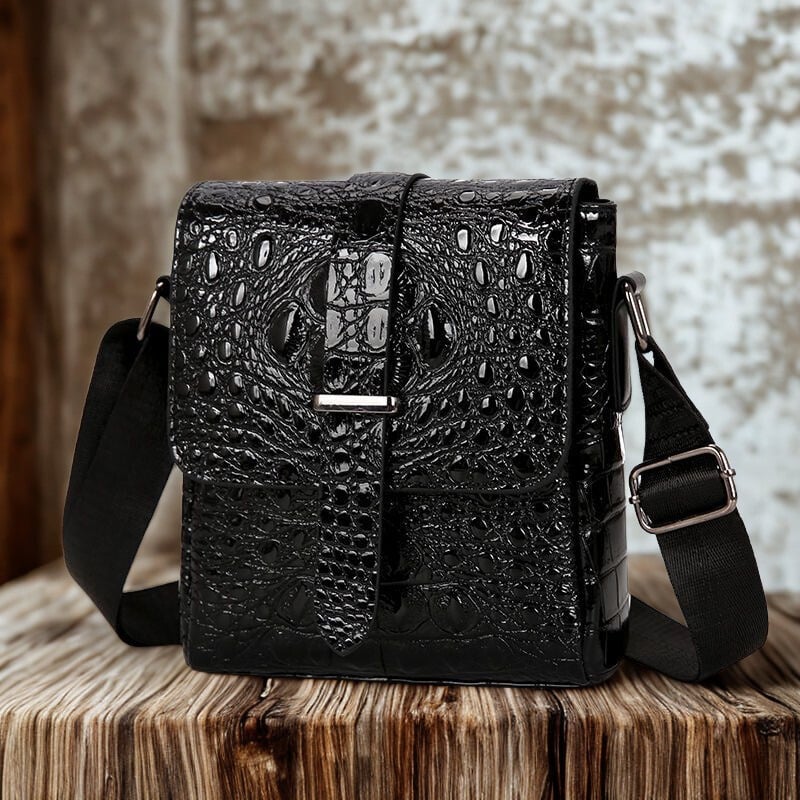 Men’s Retro Crocodile-Texture Sling Bag